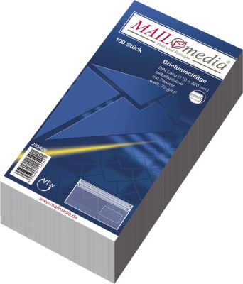 MAILmedia® Briefumschläge DIN lang (220x110 mm), mit Fenster, selbstklebend, 72 g/qm, 100 Stück 30002389